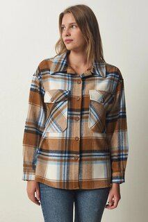 Женская светло-коричневая куртка-рубашка в клетку с рисунком Stamp Lumberjack HZL24W-BD139581 hazelin