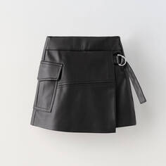 Юбка-шорты для девочки Zara Faux Leather, черный