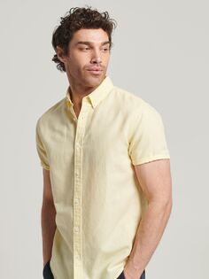 Рубашка с коротким рукавом из смесового льна Superdry, пастельно-желтый