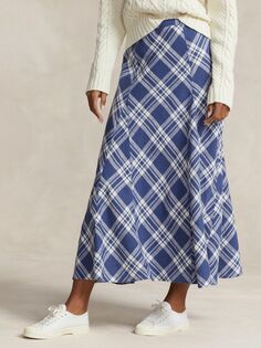 Льняная длинная юбка в клетку Polo Ralph Lauren, синий/мульти