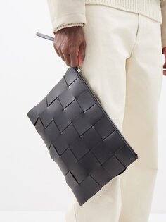 Клатч из кожи intrecciato Bottega Veneta, черный