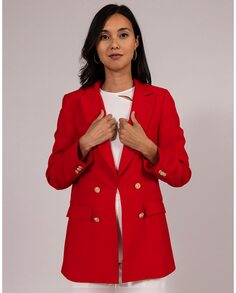 Женский пиджак приталенного кроя с золотыми пуговицами Naf Naf, красный