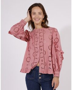 Женская рубашка с длинными рукавами и английской вышивкой Naf Naf, розовый