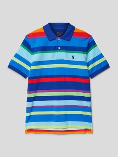 Хлопковая рубашка-поло с полосатым узором Polo Ralph Lauren, светло-синий