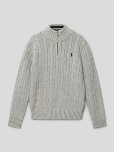 Вязаный свитер косным узором Polo Ralph Lauren, светло-серый