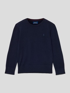 Вязаный шерстяной свитер с вышивкой логотипа Polo Ralph Lauren, темно-синий