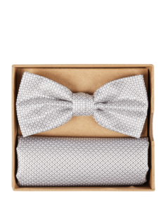 Комплект из галстука-бабочки и нагрудного платка с тканым узором Prince Bowtie, серебро