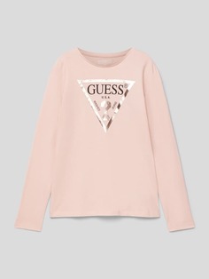 Лонгслив из хлопка с этикеткой Guess, светло-розовый