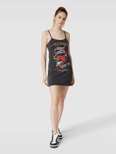 Мини-платье с принтом-лейблом, модель «КРАСИВО-НО-ОПАСНО» Ed Hardy, антрацит Ed Hardy