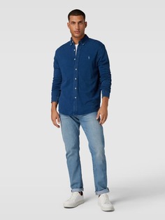 Повседневная рубашка приталенного кроя с воротником на пуговицах Polo Ralph Lauren, темно-синий