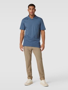 Рубашка-поло из смеси хлопка и льна с накладным нагрудным карманом Selected, синий