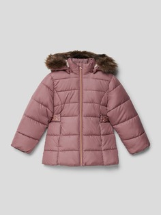 Стеганое пальто с отделкой из искусственного меха Name It, пыльно-розовый