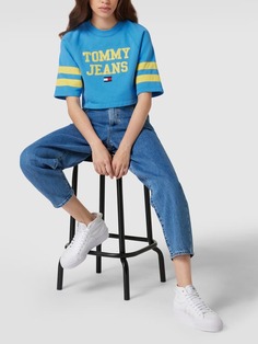Укороченная футболка с вышивкой этикеток Tommy Jeans, синий