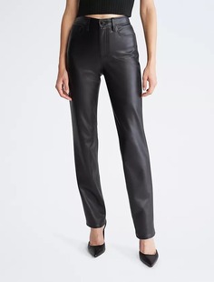 Брюки Calvin Klein Faux Leather Straight Leg, черный