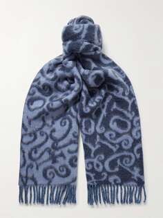 Шерстяной шарф с бахромой и логотипом интарсия ACNE STUDIOS, синий