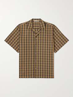 Хлопковая рубашка в клетку Samir Camp-Collar ACNE STUDIOS, коричневый