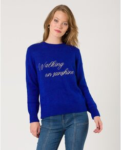 Женский свитер с длинными рукавами и надписью спереди Naf Naf, синий