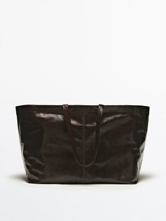Кожаная сумка-тоут макси Massimo Dutti, коричневый