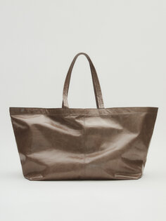 Кожаная сумка-тоут макси Massimo Dutti, серо-коричневый