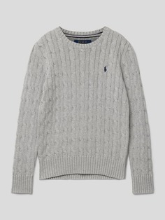 Вязаный свитер косным узором Polo Ralph Lauren, светло-серый