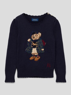 Вязаный свитер с узорной строчкой и волнистым краем Polo Ralph Lauren, темно-синий