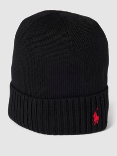 Шерстяная шапка с пришитыми этикетками Polo Ralph Lauren, черный