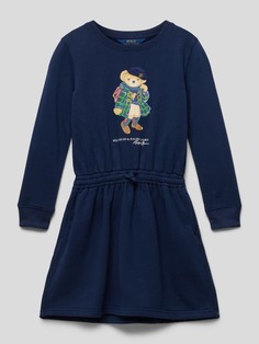Мини-платье с принтом этикетки Polo Ralph Lauren, темно-синий