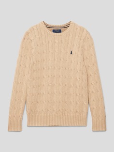 Пуловер косой вязки с вышитым логотипом Polo Ralph Lauren, коричневый