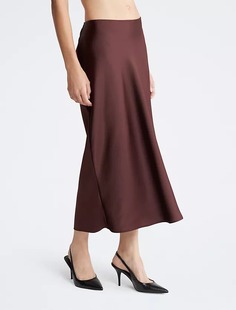 Юбка Calvin Klein Satin Midi, коричневый