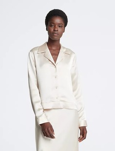 Рубашка Calvin Klein Satin Notch Collar Classic Button-Down, кремовый