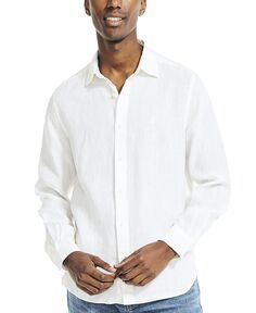 Мужская однотонная льняная рубашка классического кроя с длинными рукавами и пуговицами Nautica, белый