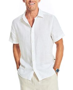 Мужская однотонная льняная рубашка классического кроя с короткими рукавами Nautica, белый