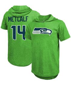 Мужская футболка с капюшоном dk metcalf neon green seattle seahawks с именем и номером игрока tri-blend Majestic, мульти