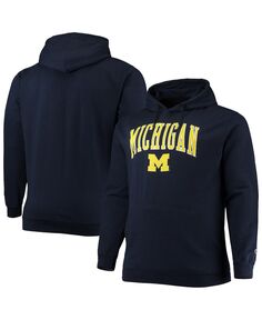 Мужская темно-синяя толстовка с капюшоном michigan wolverines big and tall arch over logo powerblend Champion, синий