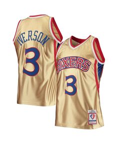 Мужская футболка allen iverson gold philadelphia 76ers 75th anniversary 1996-97 hardwood classics swingman jersey Mitchell &amp; Ness