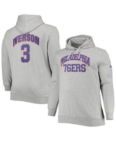 Мужская толстовка с капюшоном allen iverson heathered grey philadelphia 76ers big and tall с именем и номером Mitchell &amp; Ness, мульти