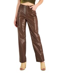 Широкие джинсы с высокой посадкой из искусственной кожи для юниоров Dollhouse, коричневый