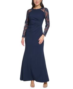 Женское комбинированное платье с отделкой и рюшами по бокам Eliza J, синий
