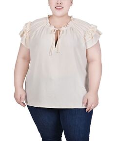 Плюс размер блуза с короткими рукавами и оборками NY Collection