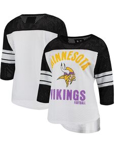 Женская бело-черная сетчатая футболка с рукавом три четверти Minnesota Vikings First Team G-III 4Her by Carl Banks