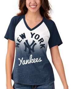 Женская темно-белая футболка New York Yankees Shortstop с омбре реглан и v-образным вырезом Touch