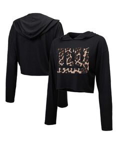 Женский укороченный пуловер с капюшоном с леопардовым принтом New York Giants черного цвета Majestic, черный
