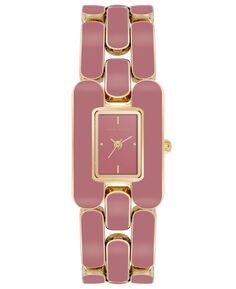 Женские часы из золотистого сплава с тремя стрелками и розовой эмалью, 22 x 32 мм Anne Klein