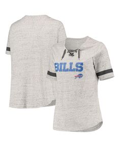 Женская серая футболка с v-образным вырезом и шнуровкой размера «Buffalo Bills» большого размера Profile