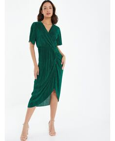 Женское платье миди со складками и плиссировкой QUIZ, зеленый