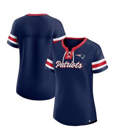 Женская фирменная темно-синяя футболка New England Patriots размера плюс Original State на шнуровке Fanatics, темно-синий