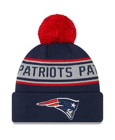 Молодежная вязаная шапка для мальчиков темно-синего цвета New England Patriots с манжетами и помпоном New Era