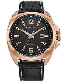 Eco-Drive Мужские спортивные роскошные часы с черным кожаным ремешком, 42 мм Citizen