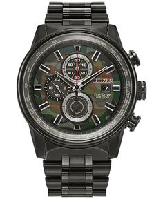 Eco-Drive Мужские часы с хронографом Nighthawk, черные часы с браслетом из нержавеющей стали, 43 мм Citizen