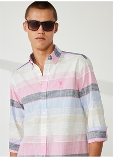 Regular Fit Розовая мужская рубашка с воротником на пуговицах U.S. Polo Assn.